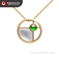 18k Gold White Shell Green Icy Yadeite Pendant